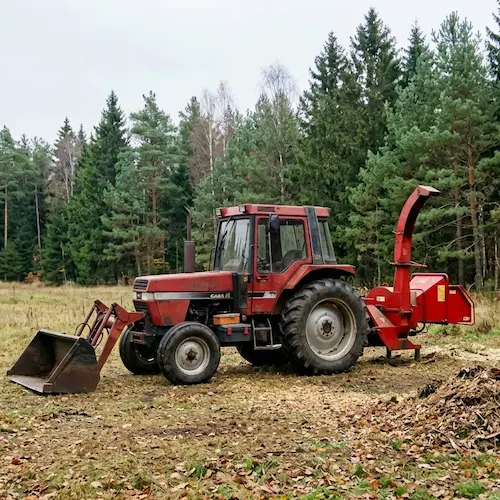 Land clearing equipment and tractor on a job site