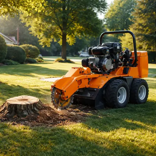 Stump grinder on a job in the Waterbury area