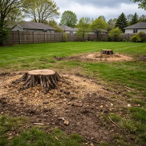 Two tree stumps ready for removal